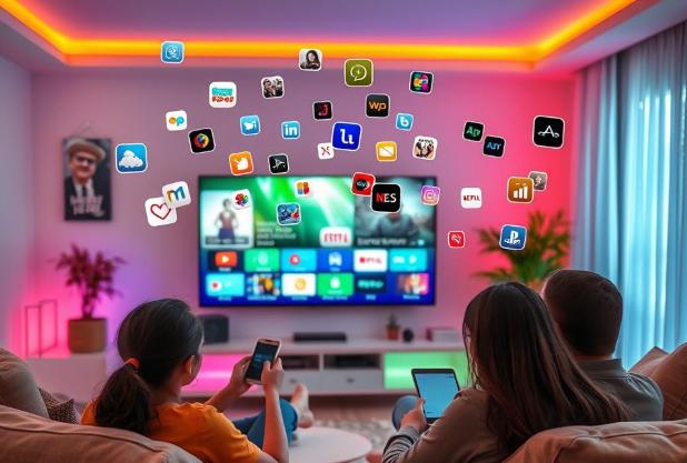 Family enjoying IPTV streaming at home